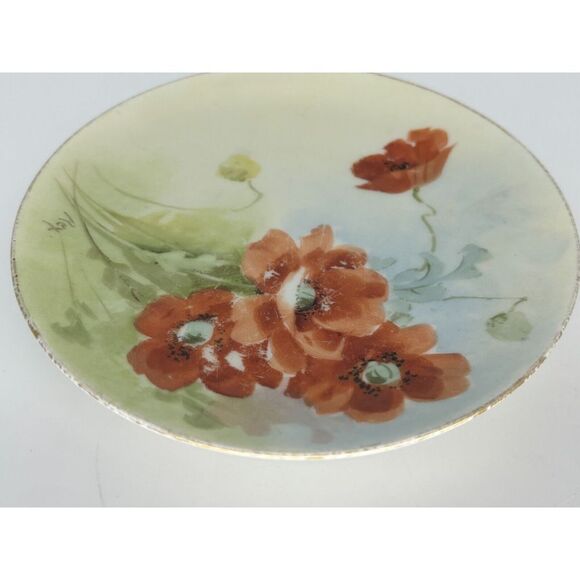 Vintage Silesia Porcelain Dish Plate Hand Painted Poppy Floral Gold Rimmed 6" - Picture 4 of 6